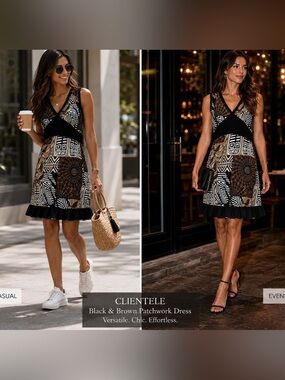 CLIENTELE Black brown dress size large